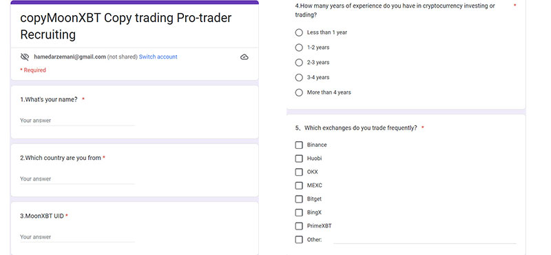 سوالات Pro trader صرافی MoonXBT - 1 الی 5