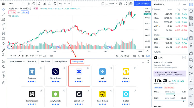 انتخاب صرافی BingX برای اتصال به تریدینگ ویو