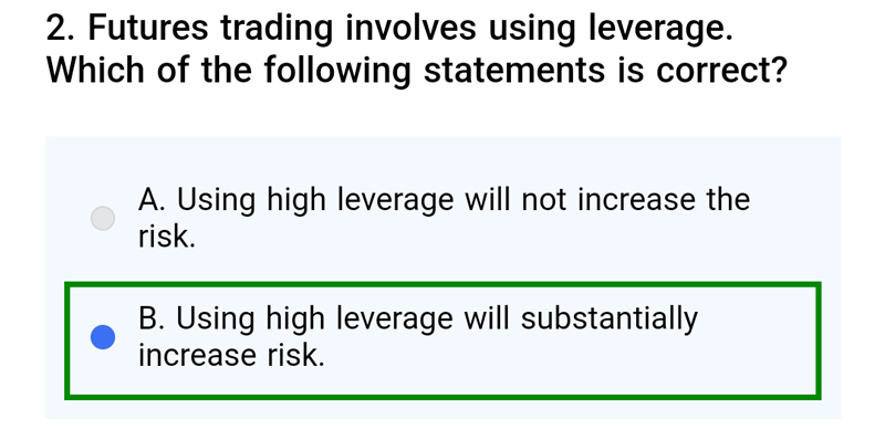 سوال دوم از سوالات فیوچرز بینگ ایکس: معاملات فیوچرز شامل استفاده از اهرم است. کدام یک از عبارات زیر صحیح است؟