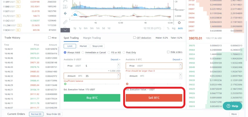 معامله در اسپات کوینکس بخش limit