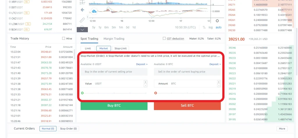 معامله اسپات در کوینکس بخش Market