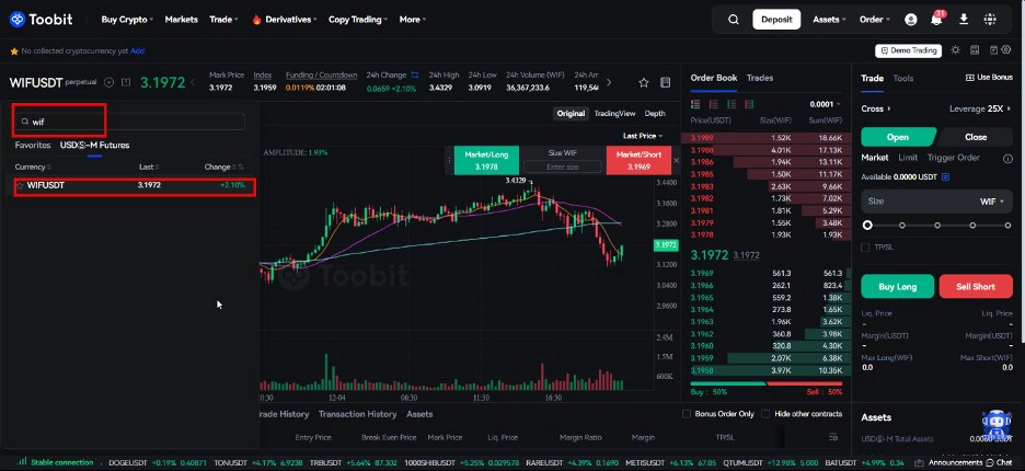 جستجوی جفت ارز wif/USDT