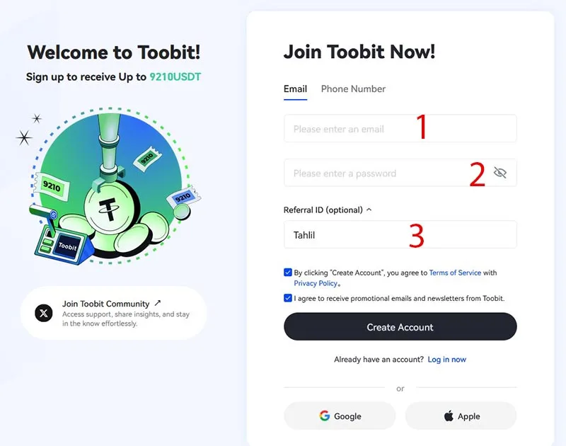 ثبت نام در صرافی توبیت Toobit