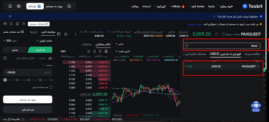 معامله PAXG در بازار فیوچرز توبیت