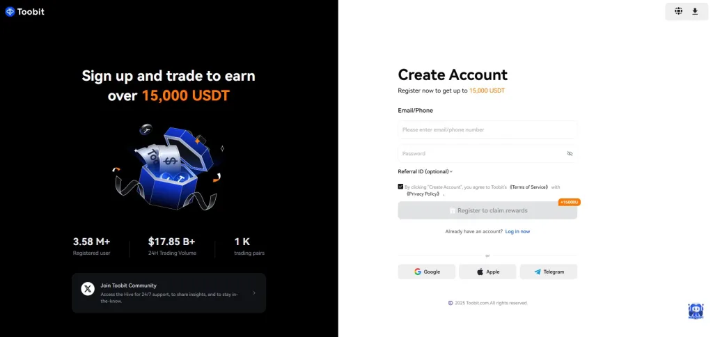 نحوه ثبت‌نام و شروع معاملات در Toobit