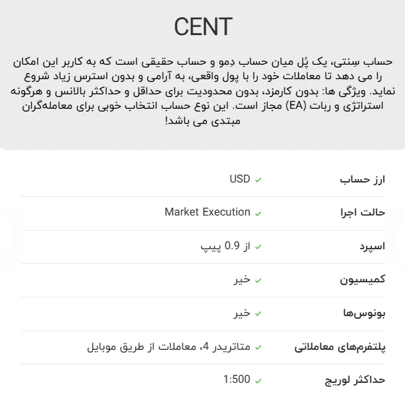حساب معاملاتی Cent بروکر ایکس چیف