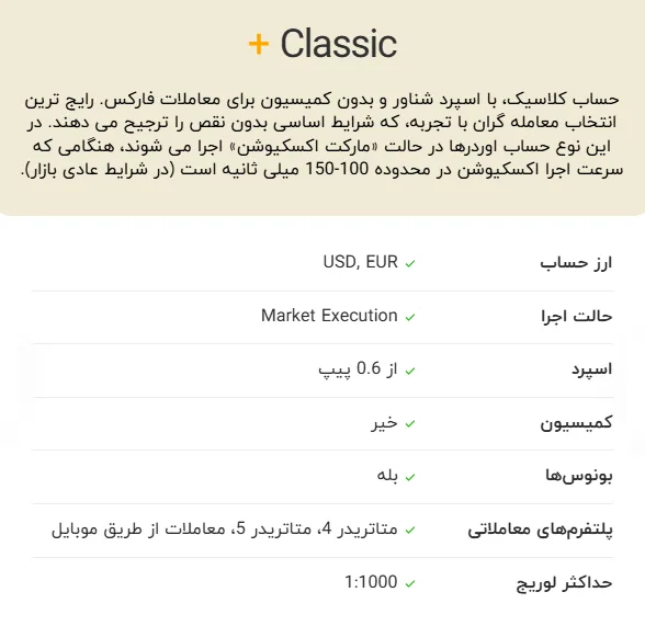 حساب معاملاتی Classic+ ایکس چیف