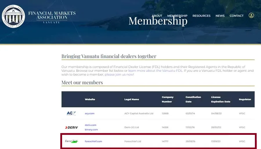  استعلام مجوزهای بروکر ایکس چیف از Financial Markets Assosiation
