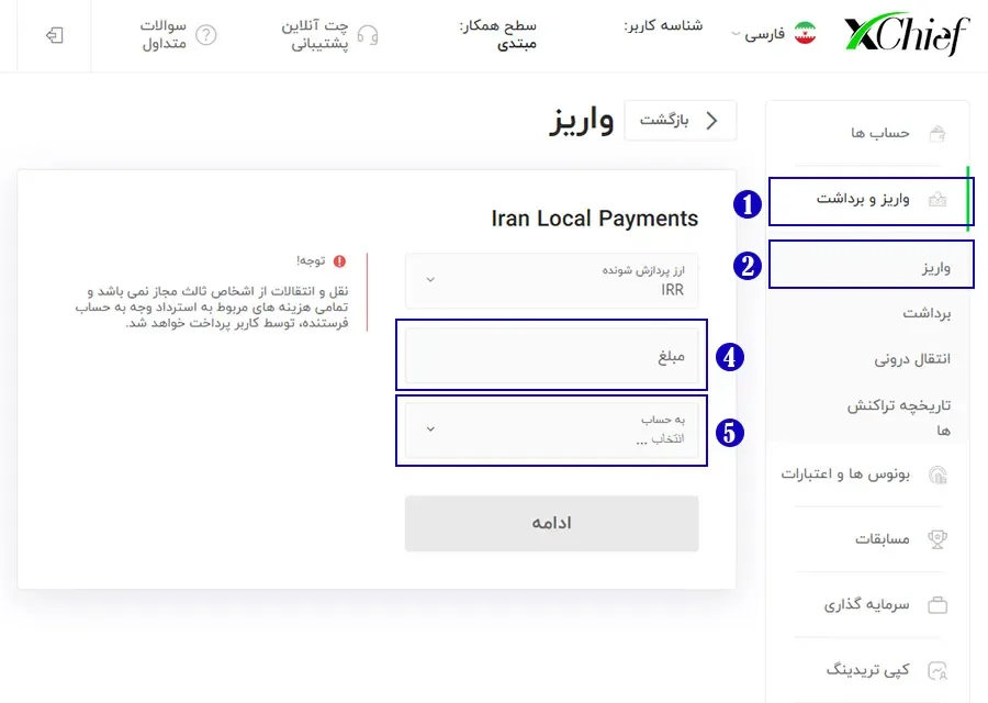 آموزش واریز ریالی دربروکر ایکس چیف