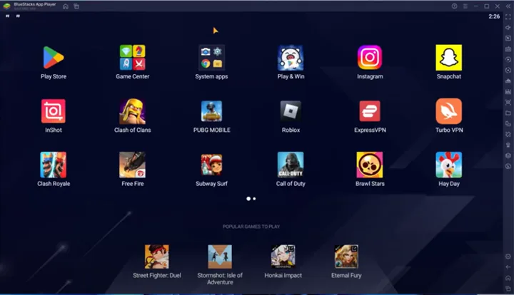 ضای نرم افزار BlueStacks که نرم افزار شبیه ساز اندروید است
