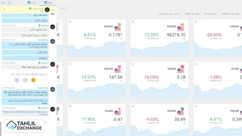چت آنلاین پشتیبانی فارسی بروکر لایت فایننس برای ایرانیان